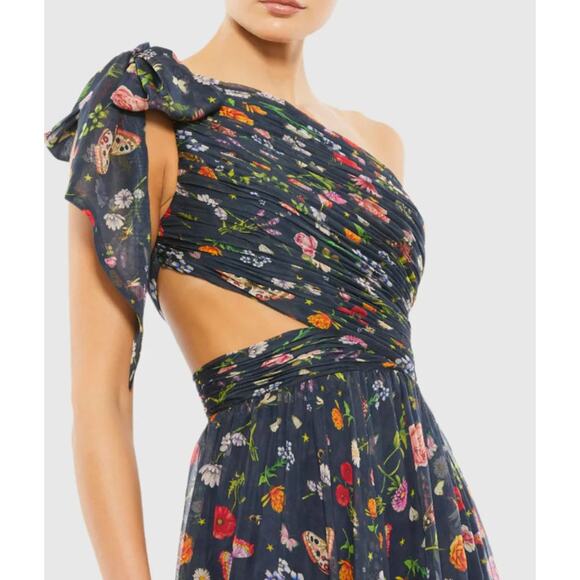 MAC DUGGAL Navy One Shoulder Cutout Floral Gown Floral Prom Formal Dress Size 0 - Picture 11 of 16
